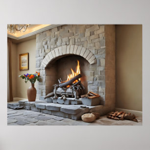 Fireplace at home poster
