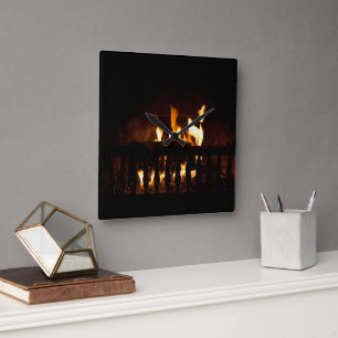 Fireplace at home square wall clock