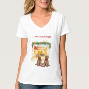 Fireplace Candles Goldendoodles Love Christmas T-S T-Shirt