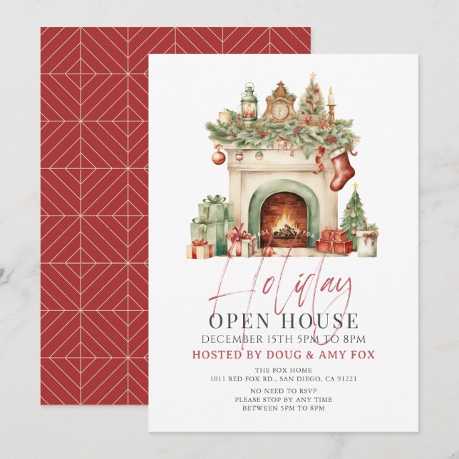 Fireplace Christmas Holiday Open House Invitation (Front/Back)