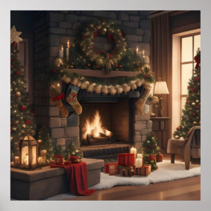 Fireplace Christmas Poster