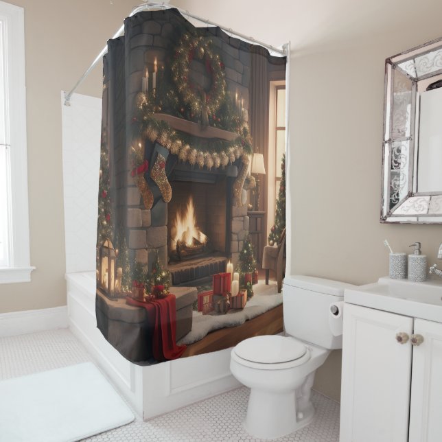 Fireplace Christmas Shower Curtain (In Situ)