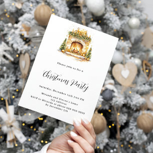 Fireplace cosy home tree Christmas Party Invitation