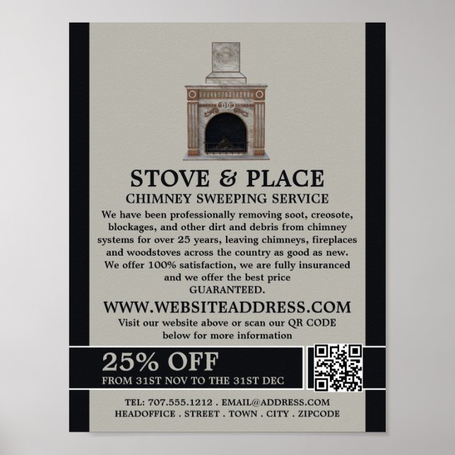 Fireplace Design, Chimney Sweeping Service Poster (Front)