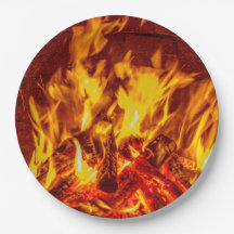 Fireplace Flames Disposable Paper Plates