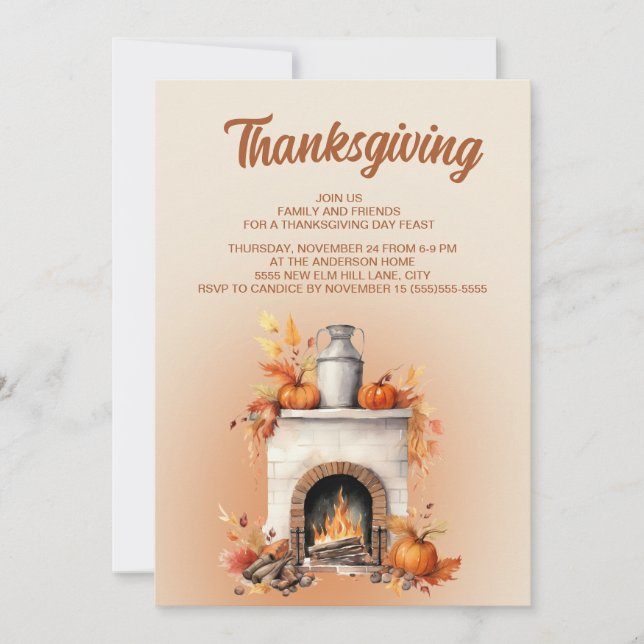 Fireplace Pumpkins Autumn Thanksgiving Invitation (Front)