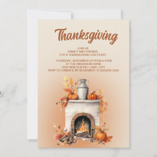 Fireplace Pumpkins Autumn Thanksgiving Invitation