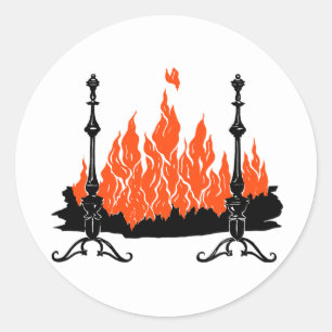 Fireplace red flames silhouette art classic round sticker