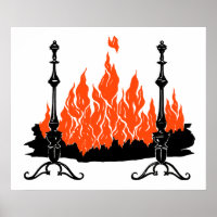 Fireplace red flames silhouette art