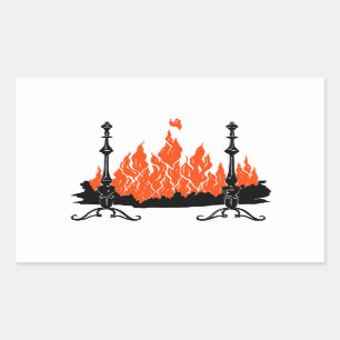 Fireplace red flames silhouette art rectangular sticker