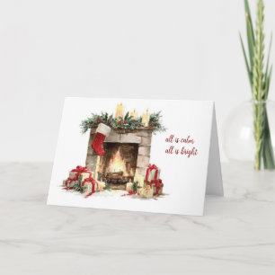 Fireplace Stocking Calm & Bright Christmas Holiday Card
