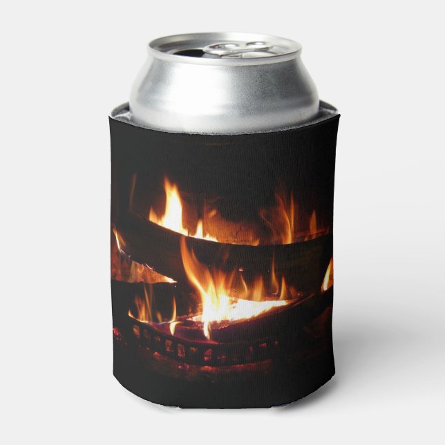 Fireplace Warm Winter Scene Photography Can Cooler (Can Front)
