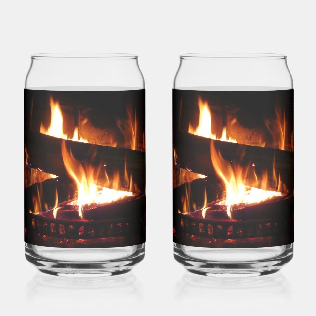 Fireplace Warm Winter Scene Photography Can Glass (Left)