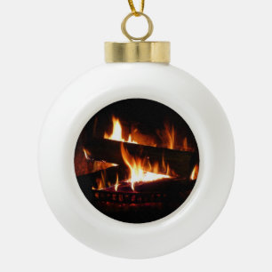 Fireplace Warm Winter Scene Photography Ceramic Ball Christmas Ornament