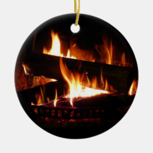 Fireplace Warm Winter Scene Photography Ceramic Tree Decoration