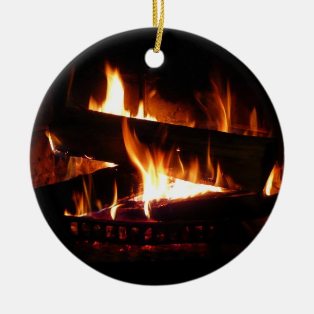 Fireplace Warm Winter Scene Photography Ceramic Tree Decoration (Front)