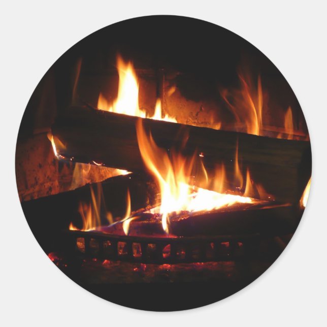 Fireplace Warm Winter Scene Photography Classic Round Sticker (Front)