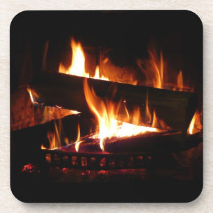 Fireplace Warm Winter Scene Photography Coaster