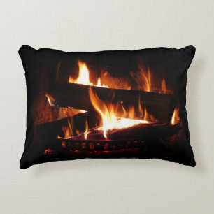 Fireplace Warm Winter Scene Photography Decorative Cushion
