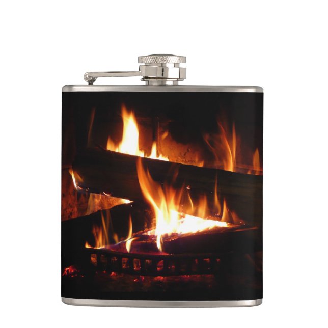 Fireplace Warm Winter Scene Photography Hip Flask (Front)