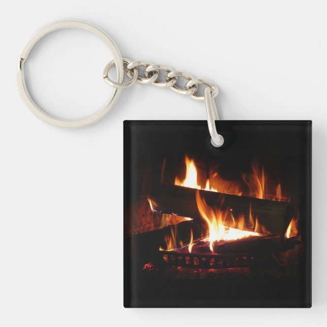 Fireplace Warm Winter Scene Photography Key Ring (Front)