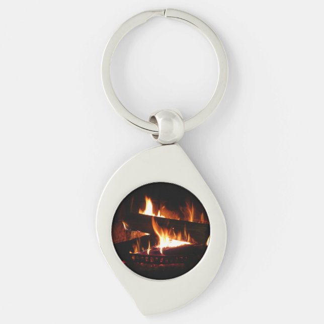Fireplace Warm Winter Scene Photography Key Ring (Front)