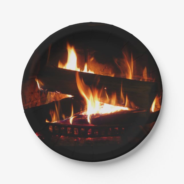 Fireplace Warm Winter Scene Photography Paper Plate (Front)