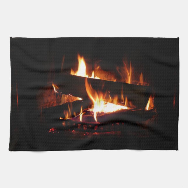 Fireplace Warm Winter Scene Photography Tea Towel (Horizontal)
