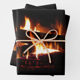 Fireplace Warm Winter Scene Photography Wrapping Paper Sheet