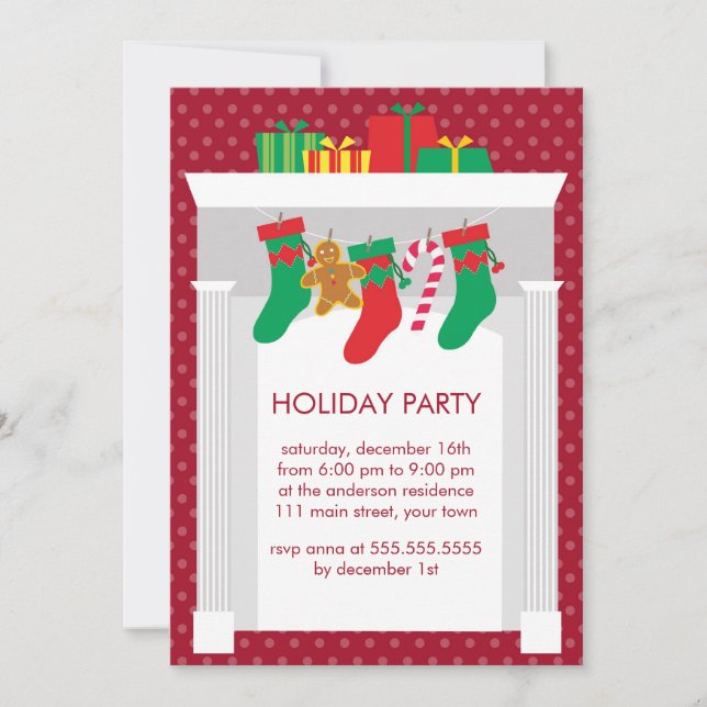 Fireplace With Christmas Stockings Party Invitation (Front)