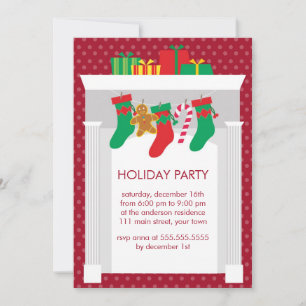 Fireplace With Christmas Stockings Party Invitation