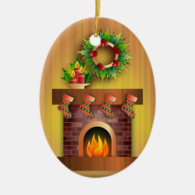 Fireplace with Stockings Ceramic Tree Decoration (Front)