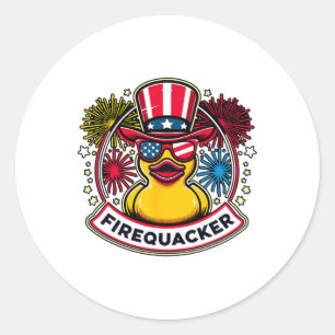 Firequacker 4th Of July Rubber Duck Usa Flag Classic Round Sticker