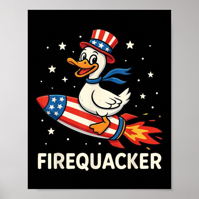 Firequacker Duck On Firecracker Funny 4th Of July  Poster (Front)
