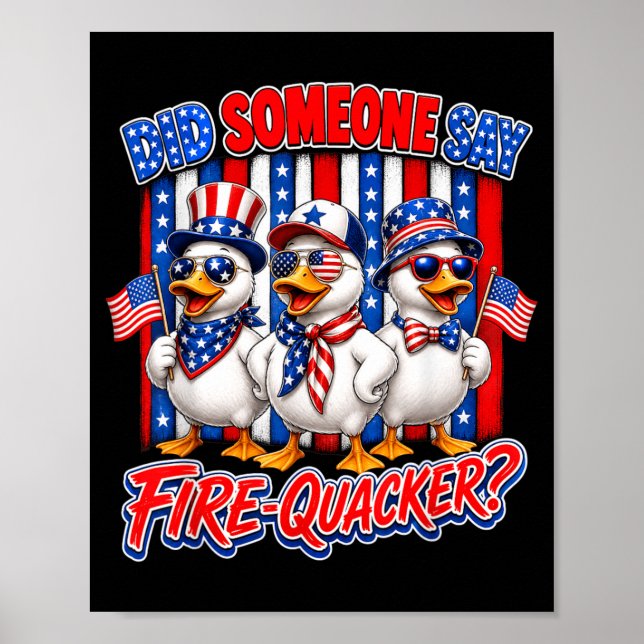 Firequacker Patriotic Duck Aamerican Flag 4th Of Poster (Front)