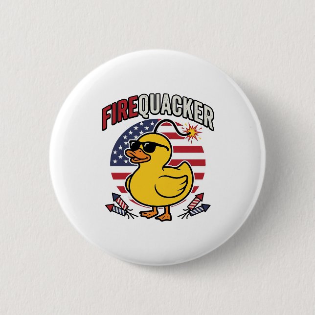 Firequacker Patriotic Duck Fireworks Vector Design 6 Cm Round Badge (Front)