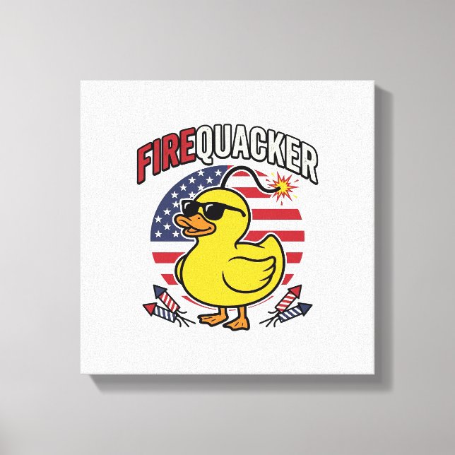 Firequacker Patriotic Duck Fireworks Vector Design Canvas Print (Front)