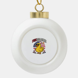 Firequacker Patriotic Duck Fireworks Vector Design Ceramic Ball Christmas Ornament