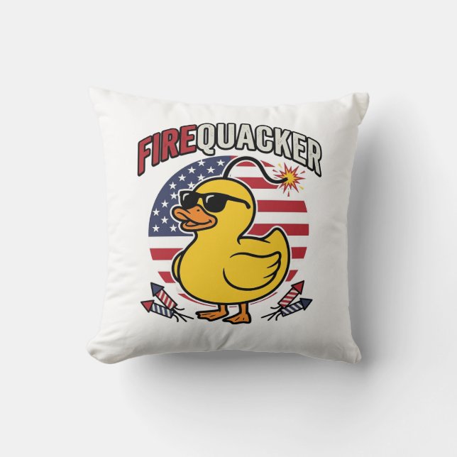 Firequacker Patriotic Duck Fireworks Vector Design Cushion (Front)