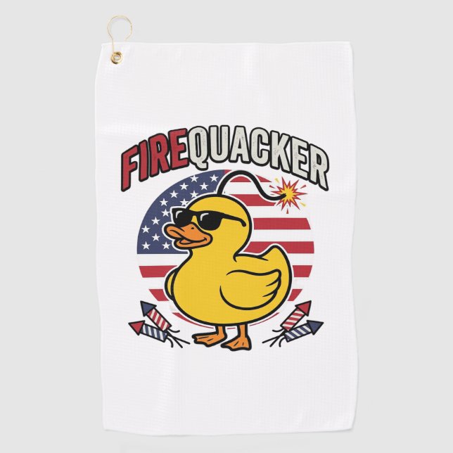 Firequacker Patriotic Duck Fireworks Vector Design Golf Towel (Front)