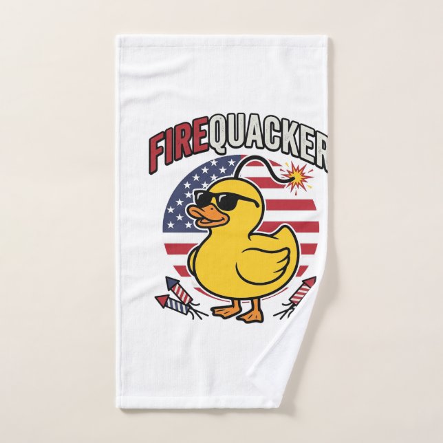 Firequacker Patriotic Duck Fireworks Vector Design Hand Towel (Hand Towel)