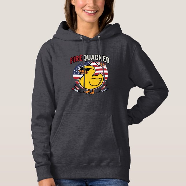 Firequacker Patriotic Duck Fireworks Vector Design Hoodie (Front)