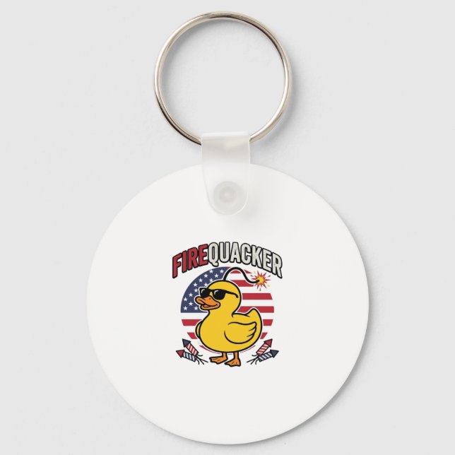 Firequacker Patriotic Duck Fireworks Vector Design Key Ring (Front)