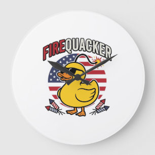 Firequacker Patriotic Duck Fireworks Vector Design Large Clock