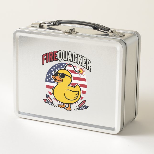 Firequacker Patriotic Duck Fireworks Vector Design Metal Lunch Box (Front)