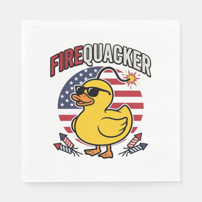 Firequacker Patriotic Duck Fireworks Vector Design Napkin (Front)