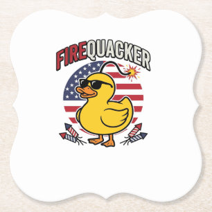 Firequacker Patriotic Duck Fireworks Vector Design Paper Coaster