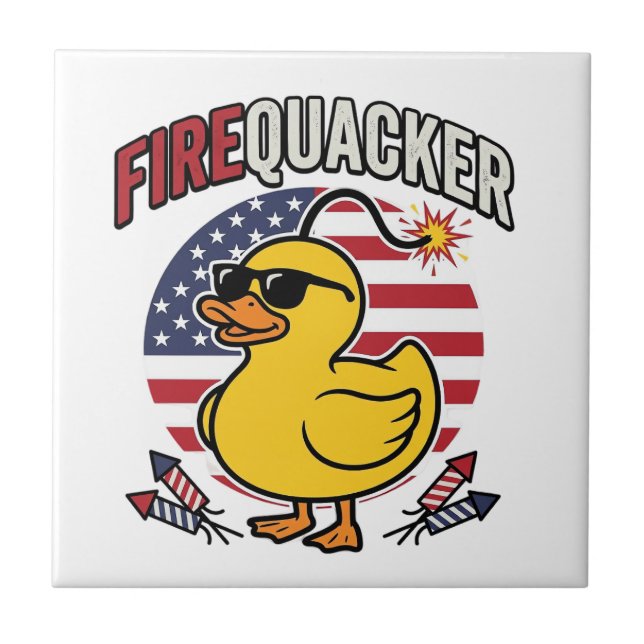 Firequacker Patriotic Duck Fireworks Vector Design Tile (Front)