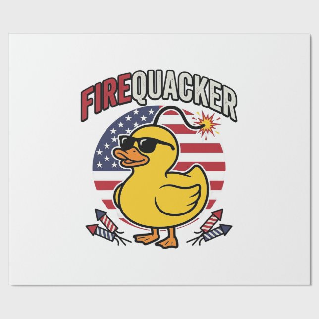 Firequacker Patriotic Duck Fireworks Vector Design Wrapping Paper (Flat)