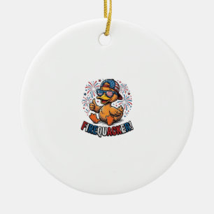 Firequacker Patriotic Duck Vintage Shirt Design_1 Ceramic Tree Decoration